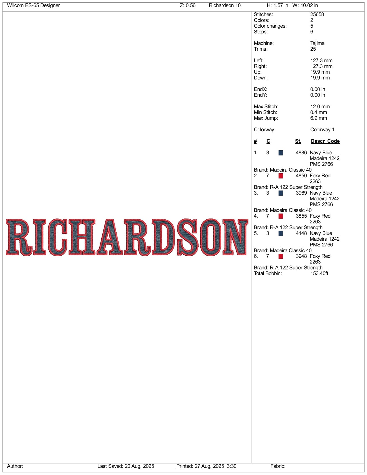 Richardson Embroidery Design Files - 3 Size's