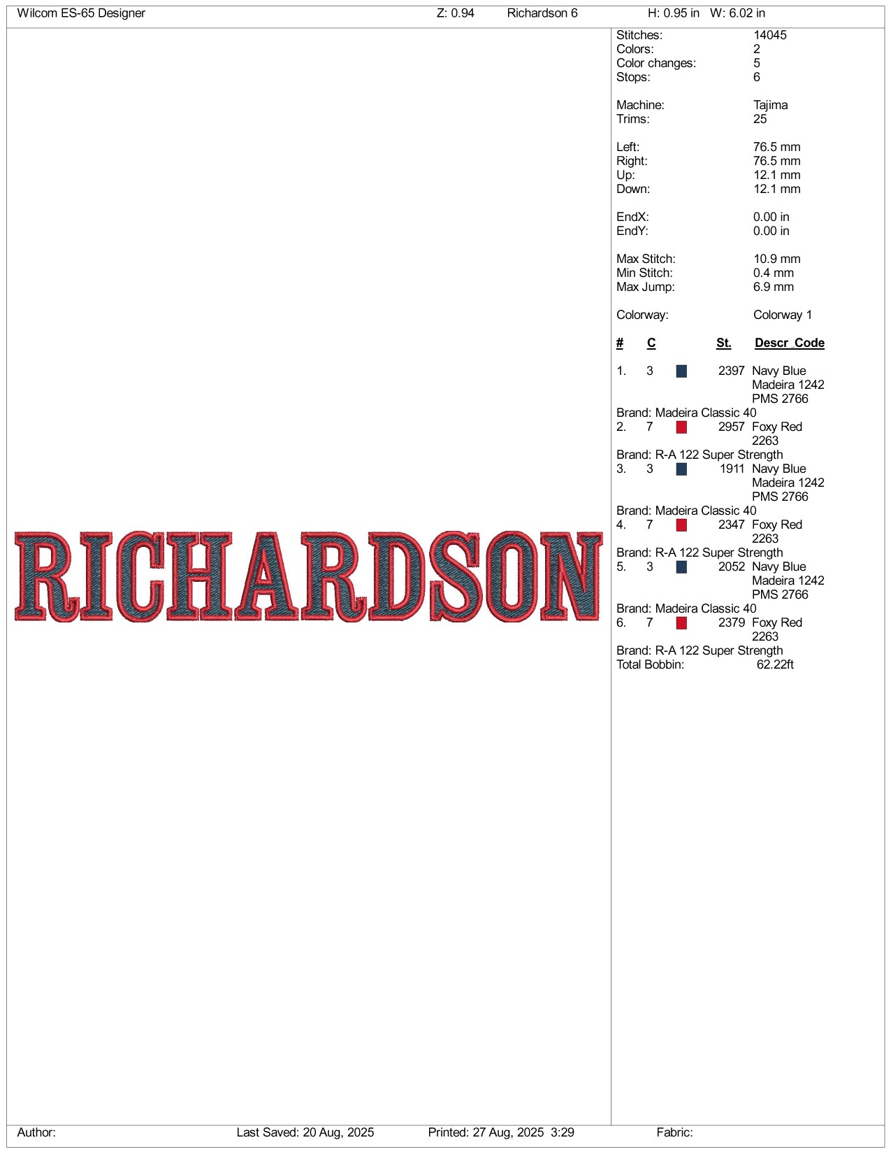 Richardson Embroidery Design Files - 3 Size's
