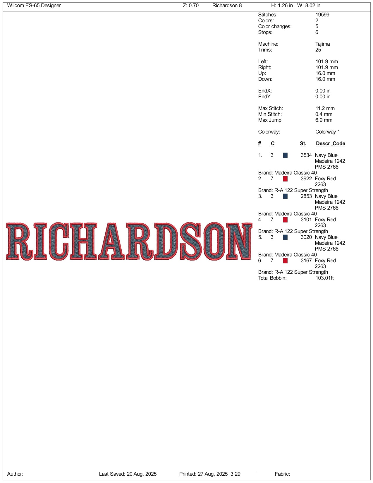 Richardson Embroidery Design Files - 3 Size's