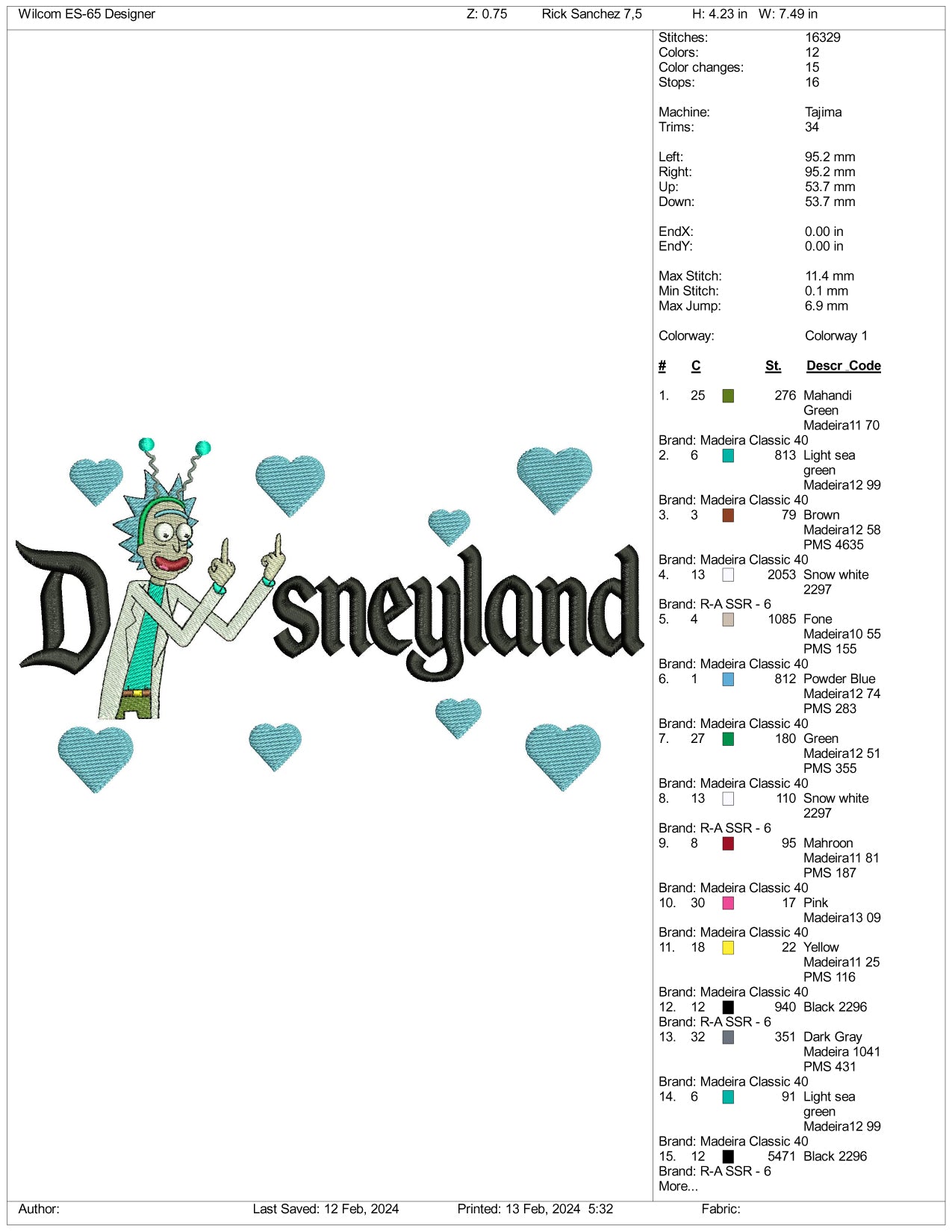 Rick Sanchez Disneyland Embroidery Design Files - 3 Size's