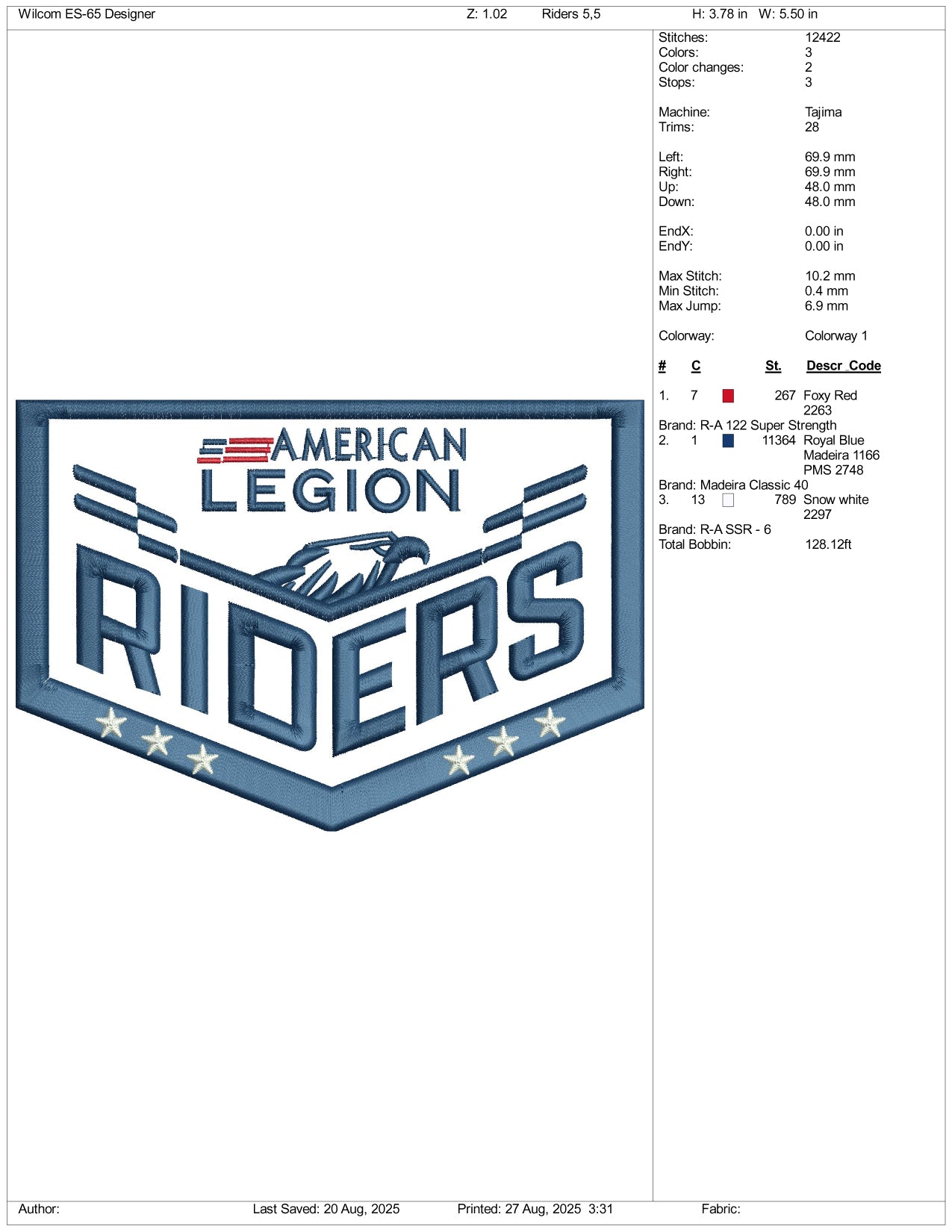 American Legion Riders Embroidery Design Files - 3 Size's