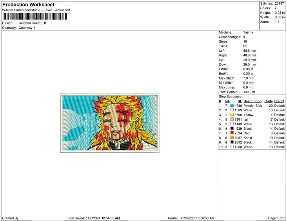 Kyojuro Rengoku v4 Embroidery Design Files - 4 Size's