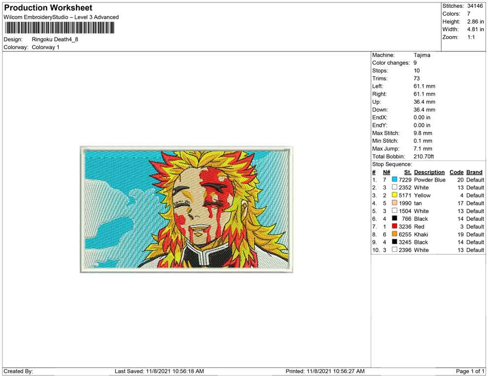 Kyojuro Rengoku v4 Embroidery Design Files - 4 Size's