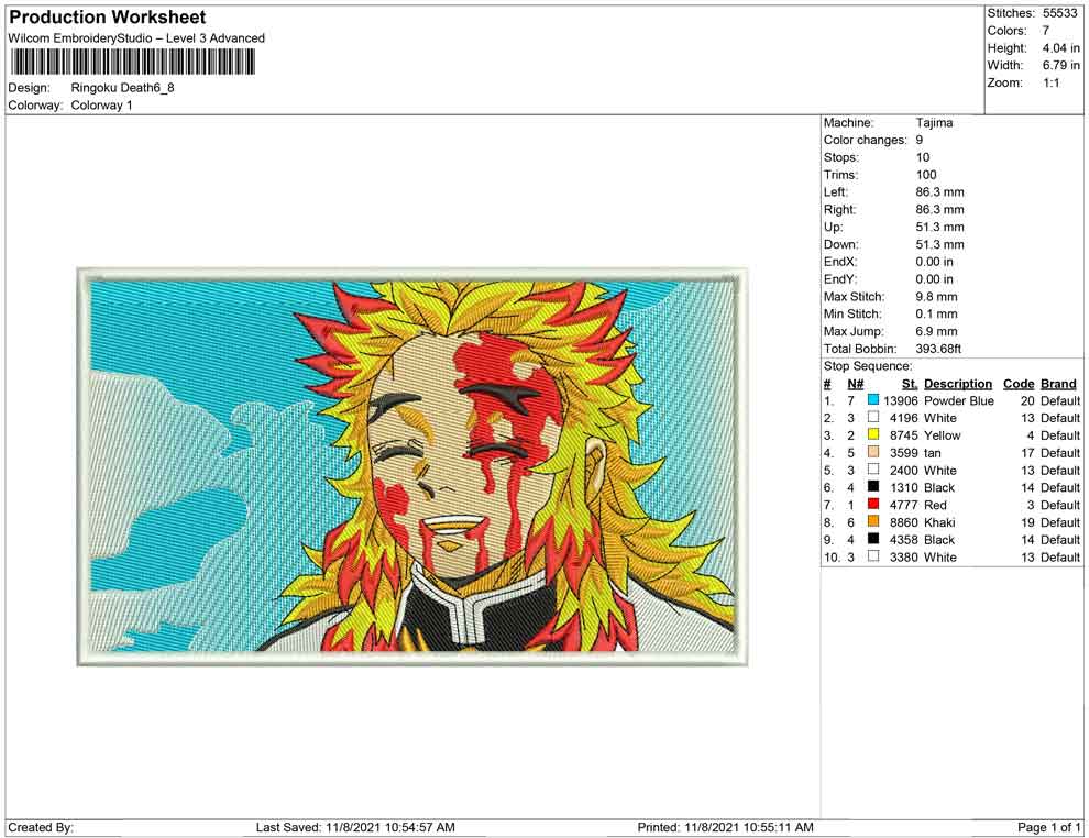 Kyojuro Rengoku v4 Embroidery Design Files - 4 Size's