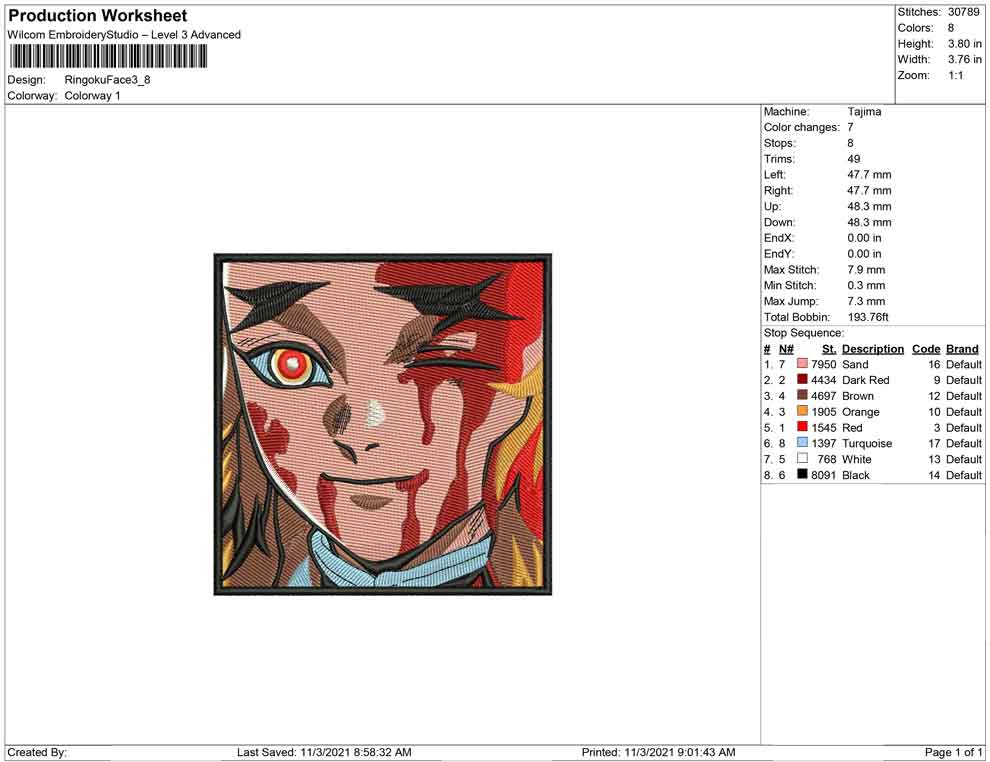 Kyojuro Rengoku v5 Embroidery Design Files - 4 Size's