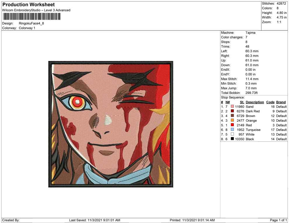 Kyojuro Rengoku v5 Embroidery Design Files - 4 Size's