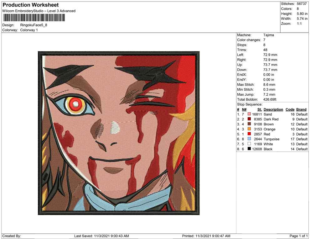 Kyojuro Rengoku v5 Embroidery Design Files - 4 Size's