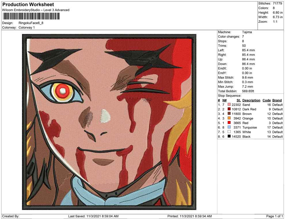 Kyojuro Rengoku v5 Embroidery Design Files - 4 Size's