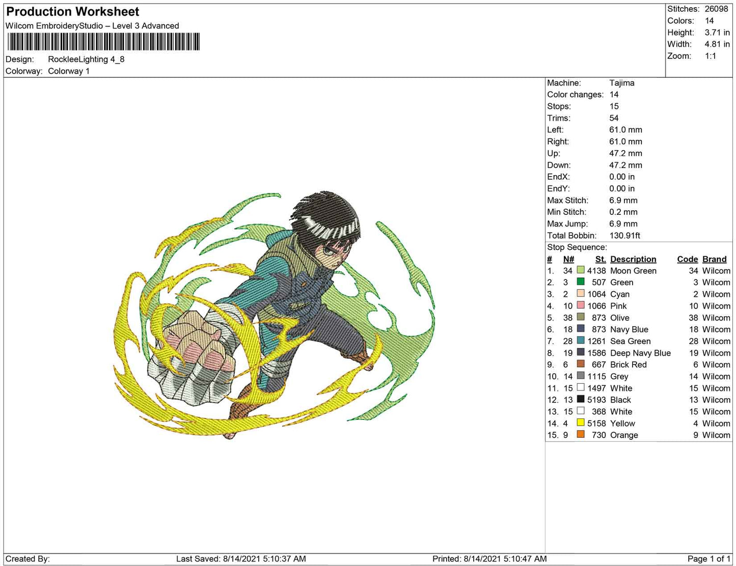 Rock Lee Lighting Embroidery Design Files - 4 Size's
