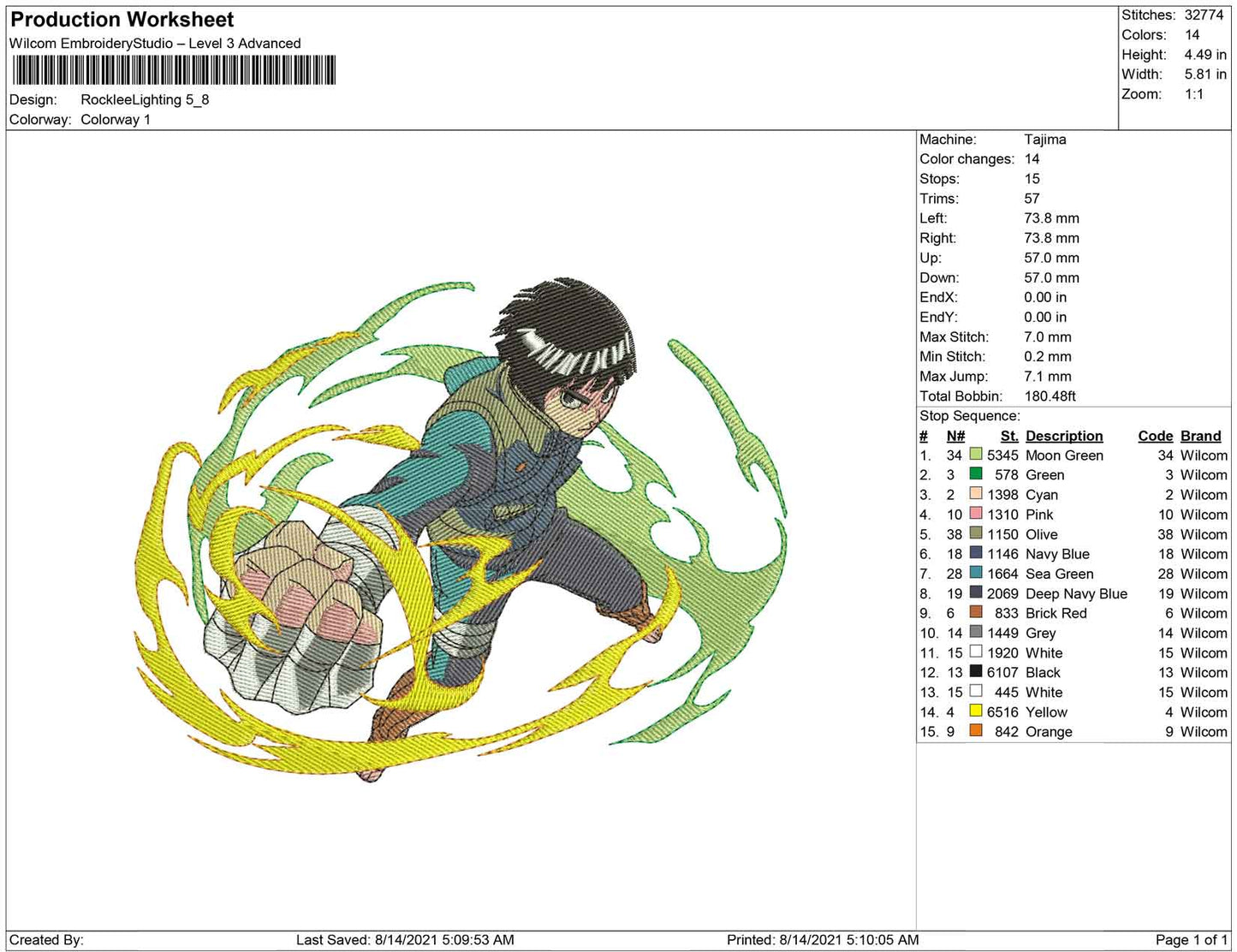 Rock Lee Lighting Embroidery Design Files - 4 Size's