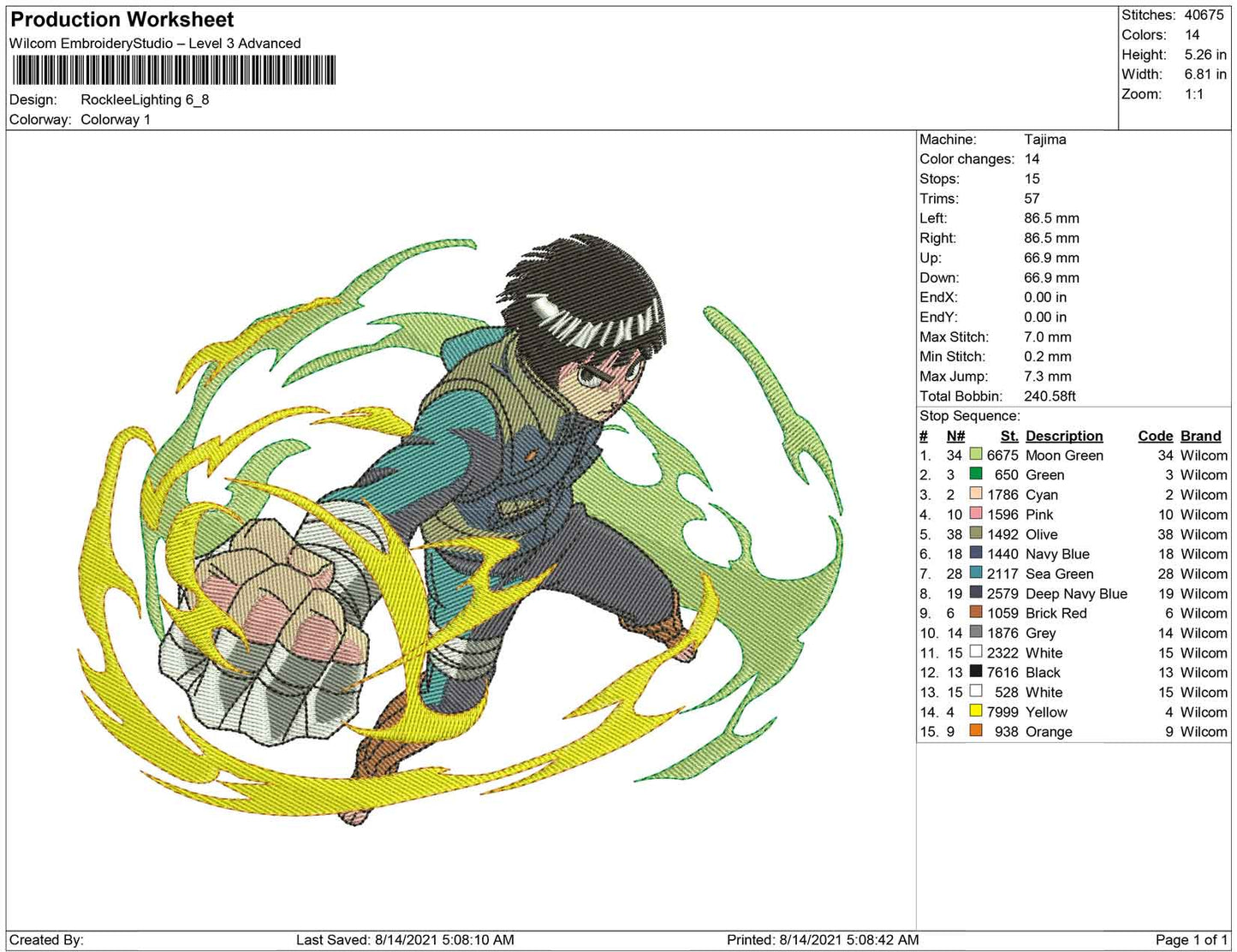 Rock Lee Lighting Embroidery Design Files - 4 Size's