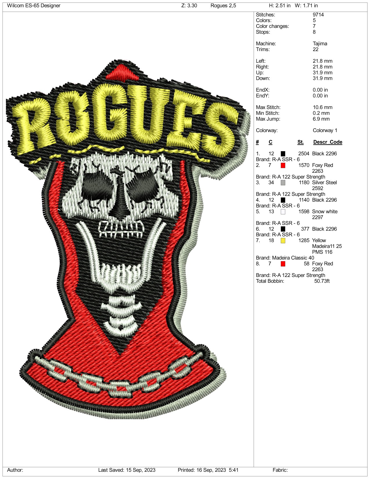 Rogues Skull Embroidery Design Files - 3 Size's