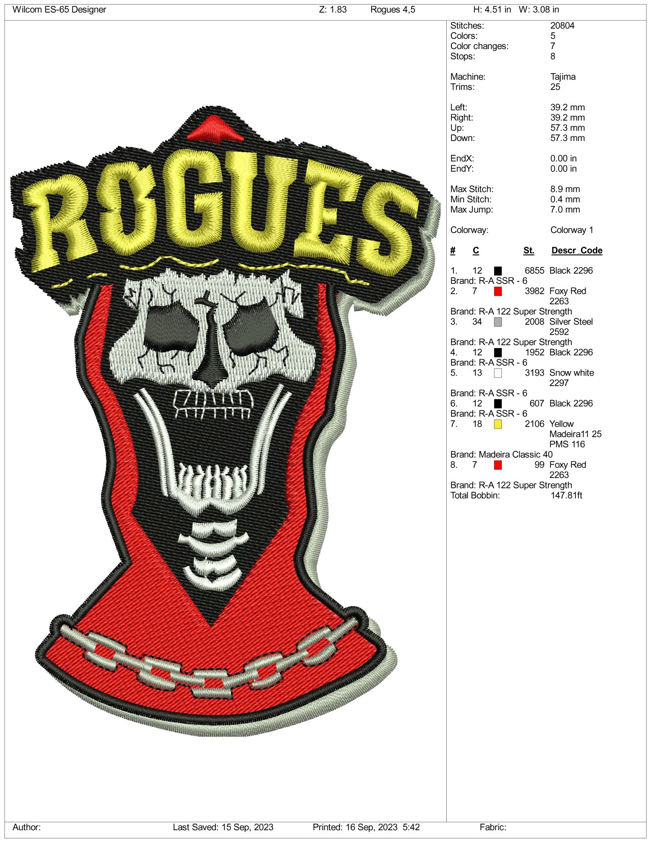 Rogues Skull Embroidery Design Files - 3 Size's