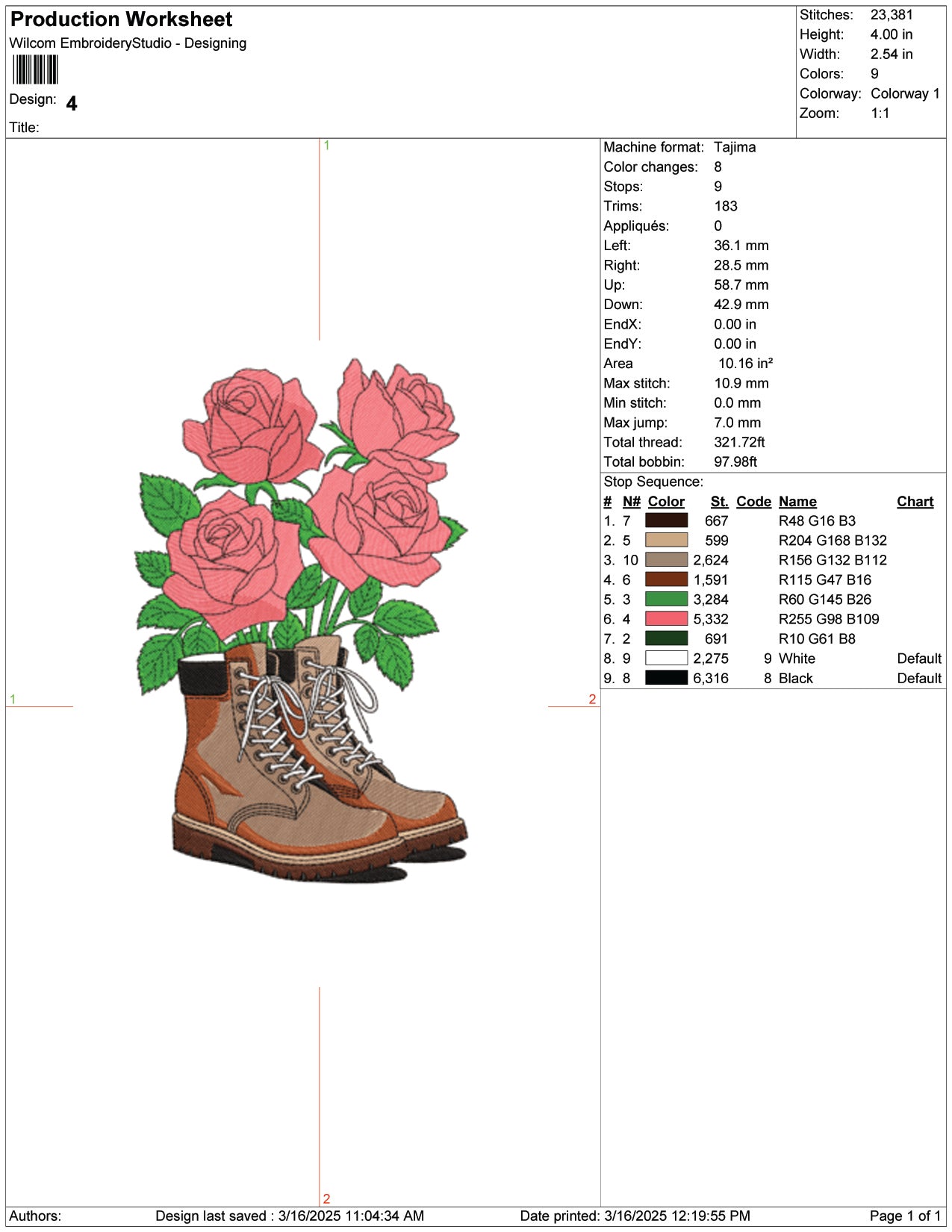 Roses in Work Boots Embroidery Design Files - 9 Size's