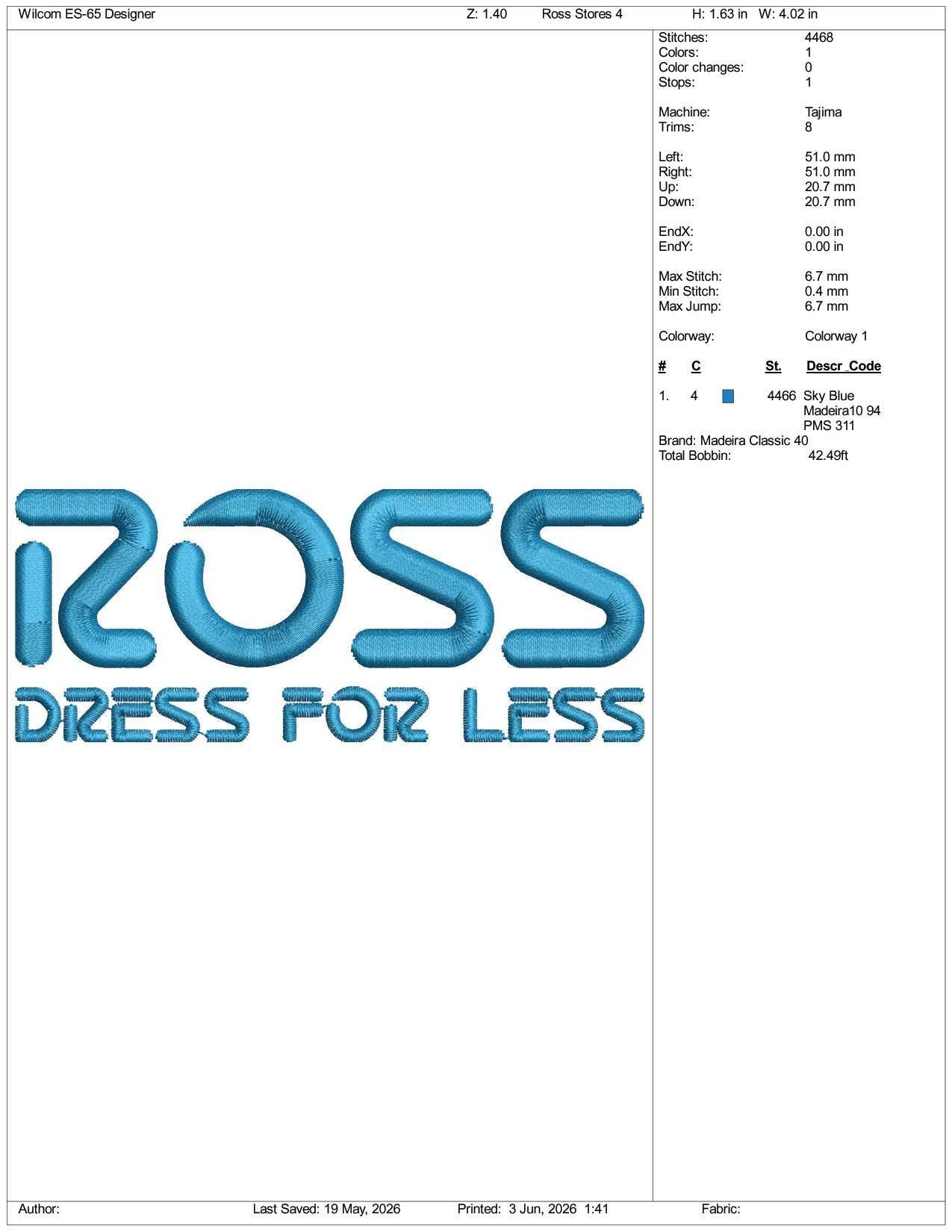 Ross Dress For Less Logo Embroidery Design Files - 3 Size's