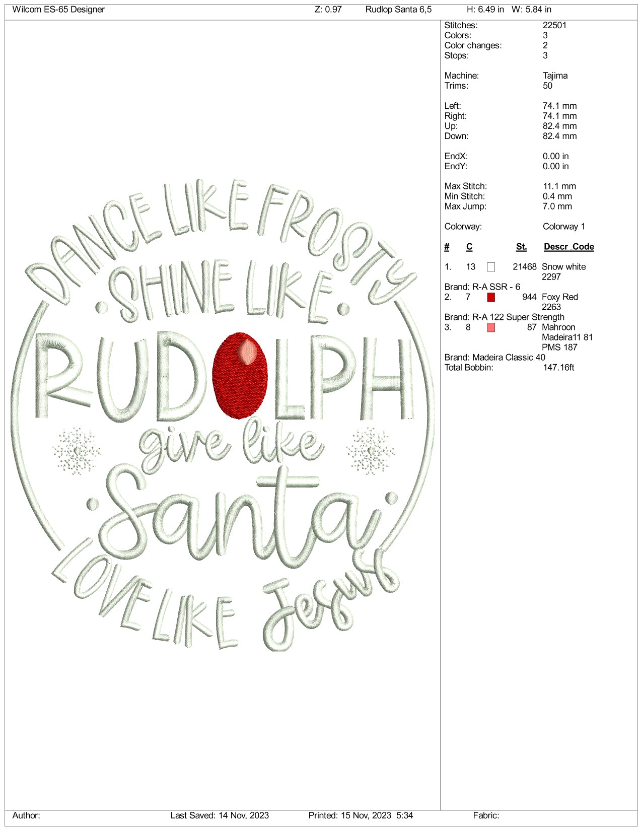 Rudolph Embroidery Design Files - 3 Size's