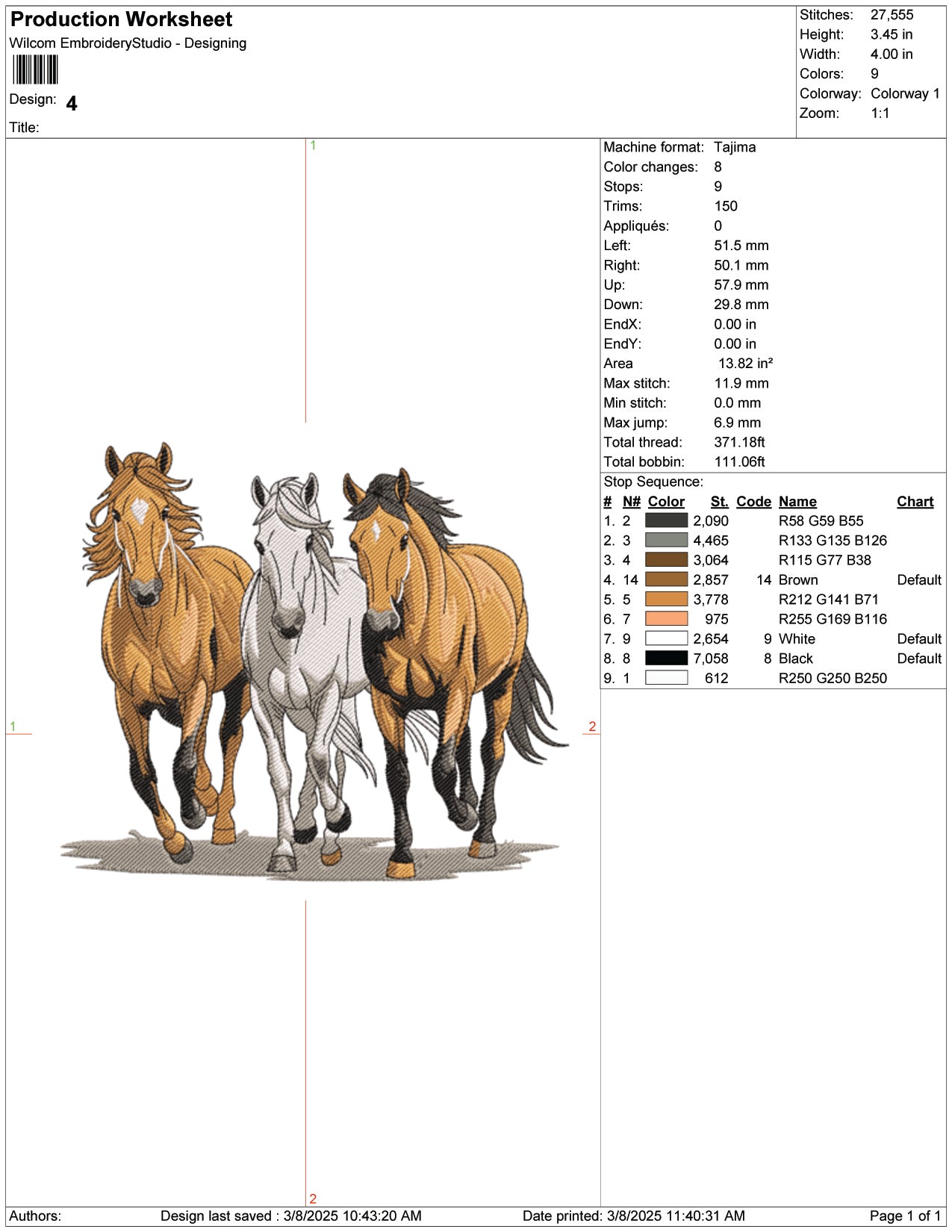 Running Horses Embroidery Design Files - 9 Size's