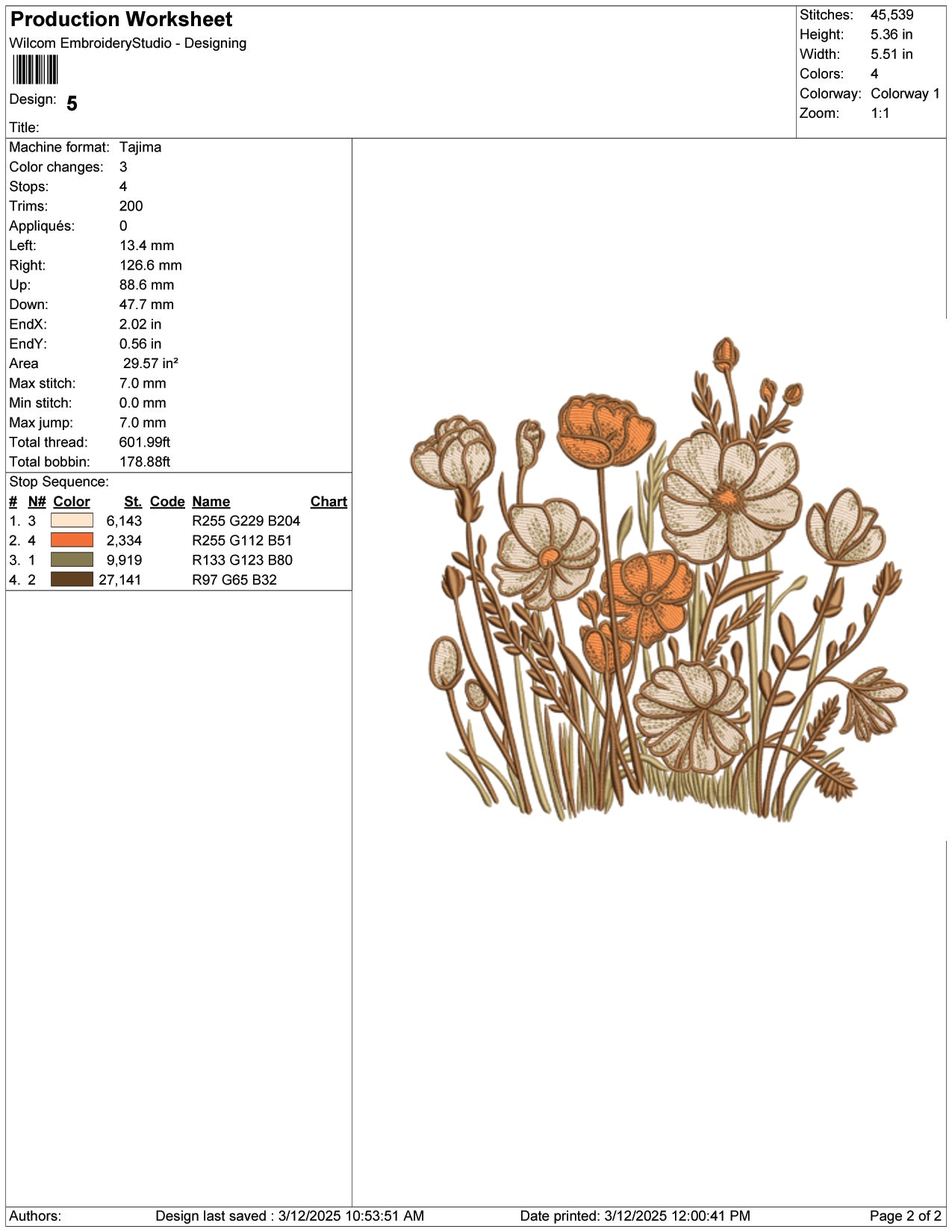 Rustic Wildflowers Embroidery Design Files - 9 Size's