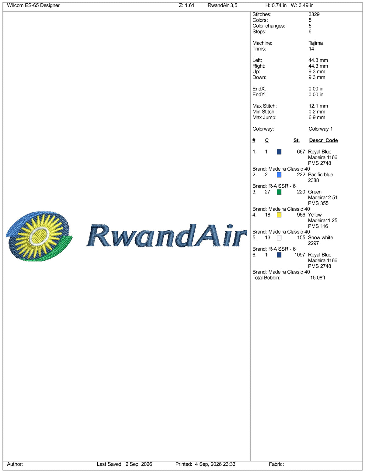 RwandAir Logo Embroidery Design Files - 3 Size's