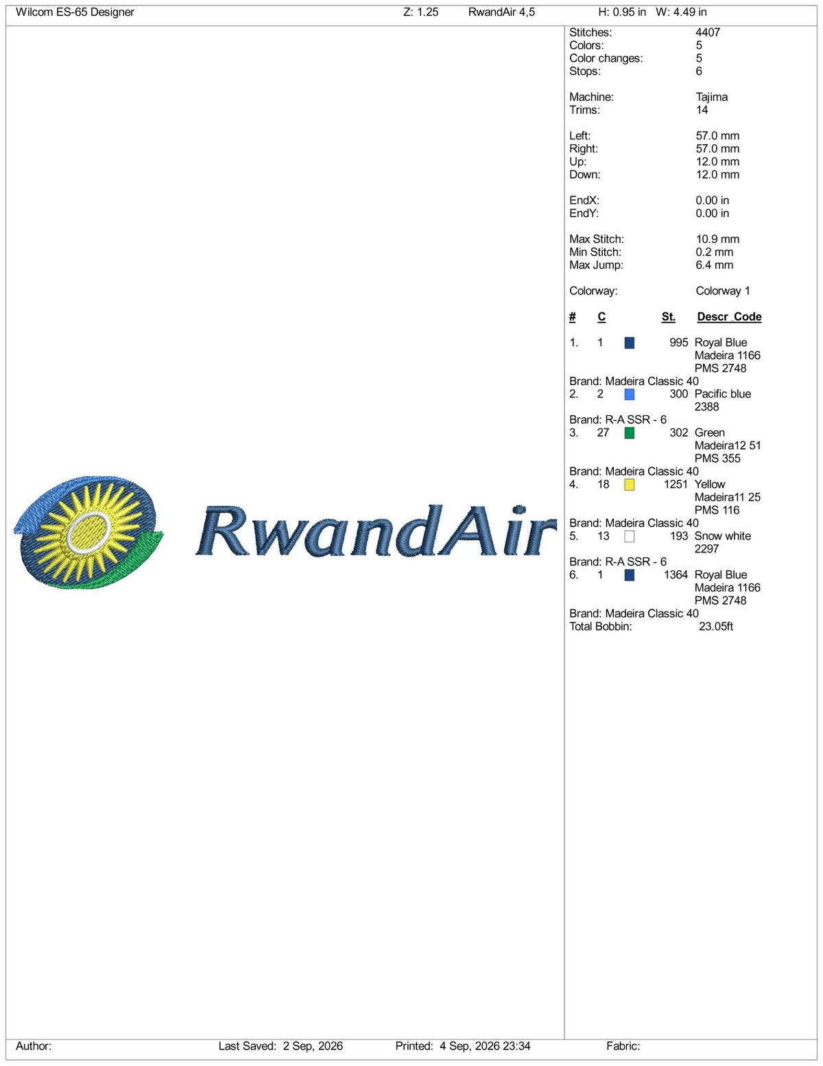 RwandAir Logo Embroidery Design Files - 3 Size's