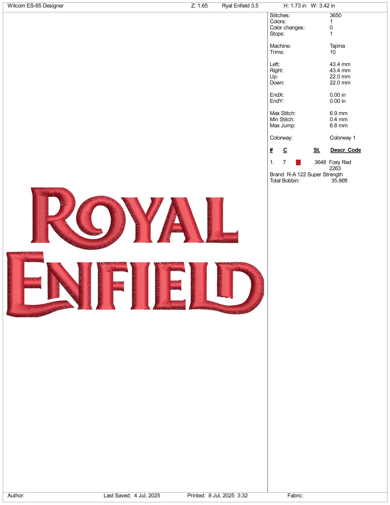 Royal Enfield Logo Embroidery Design Files - 3 Size's