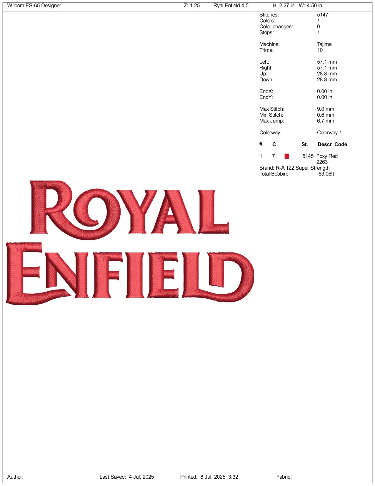 Royal Enfield Logo Embroidery Design Files - 3 Size's