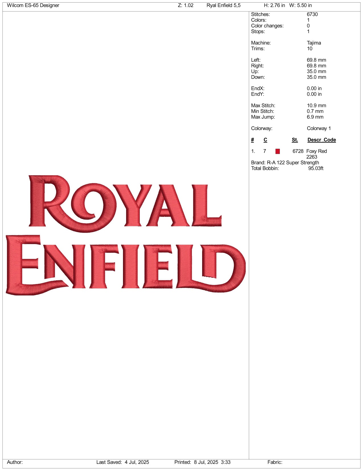 Royal Enfield Logo Embroidery Design Files - 3 Size's