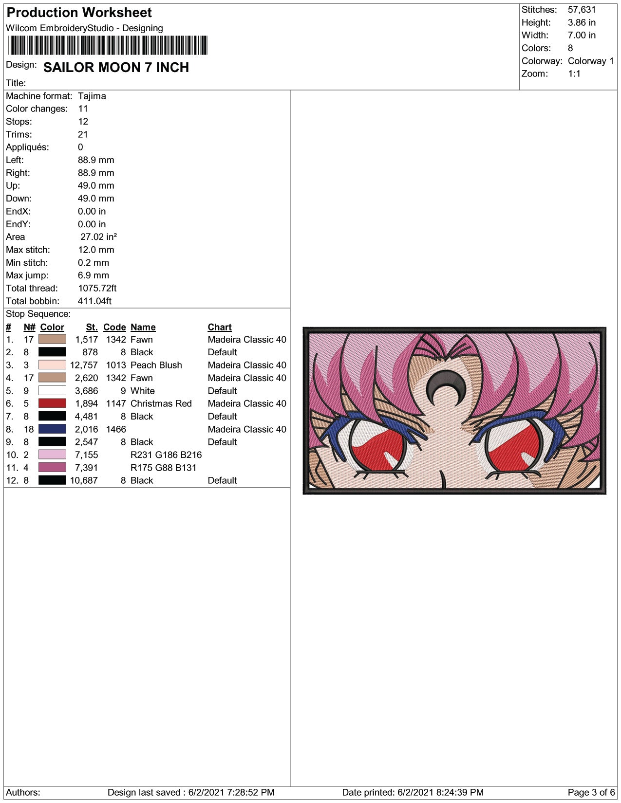 Sailor Moon v3 Embroidery Design Files - 4 Size's