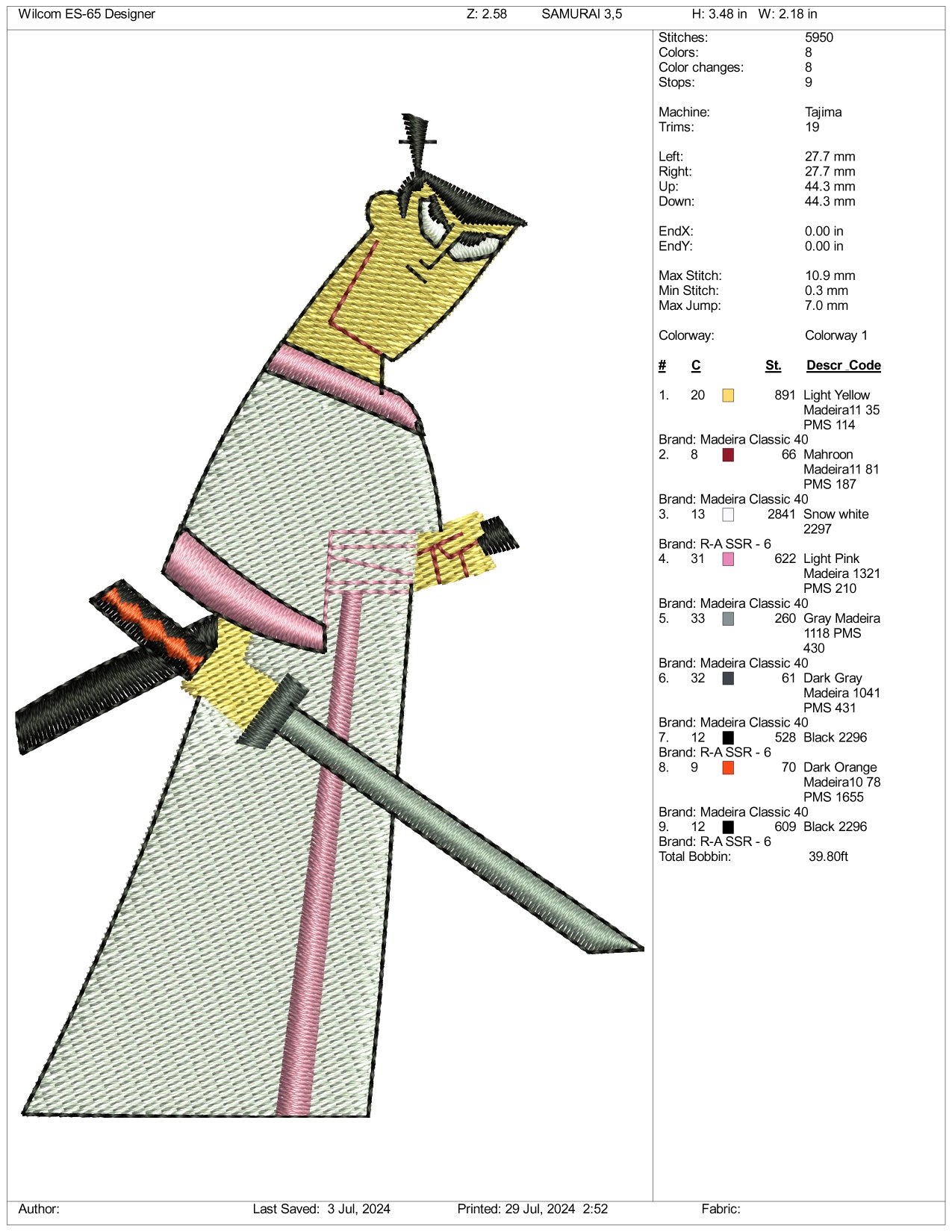 Samurai Jack Embroidery Design Files - 3 Size's