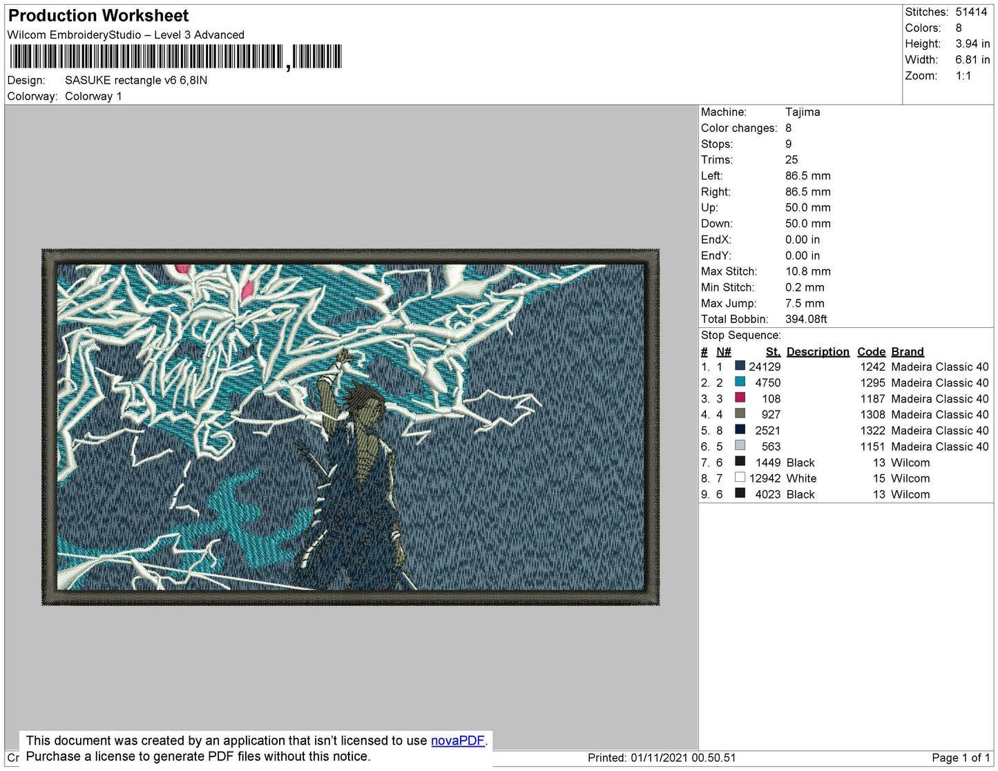 Anime Power Embroidery Design Files - 4 Size's