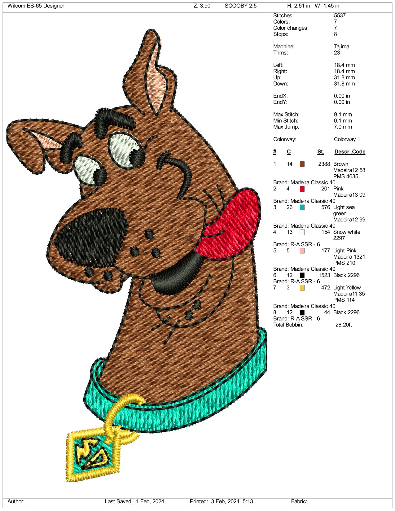 Scooby Doo Embroidery Design Files - 3 Size's