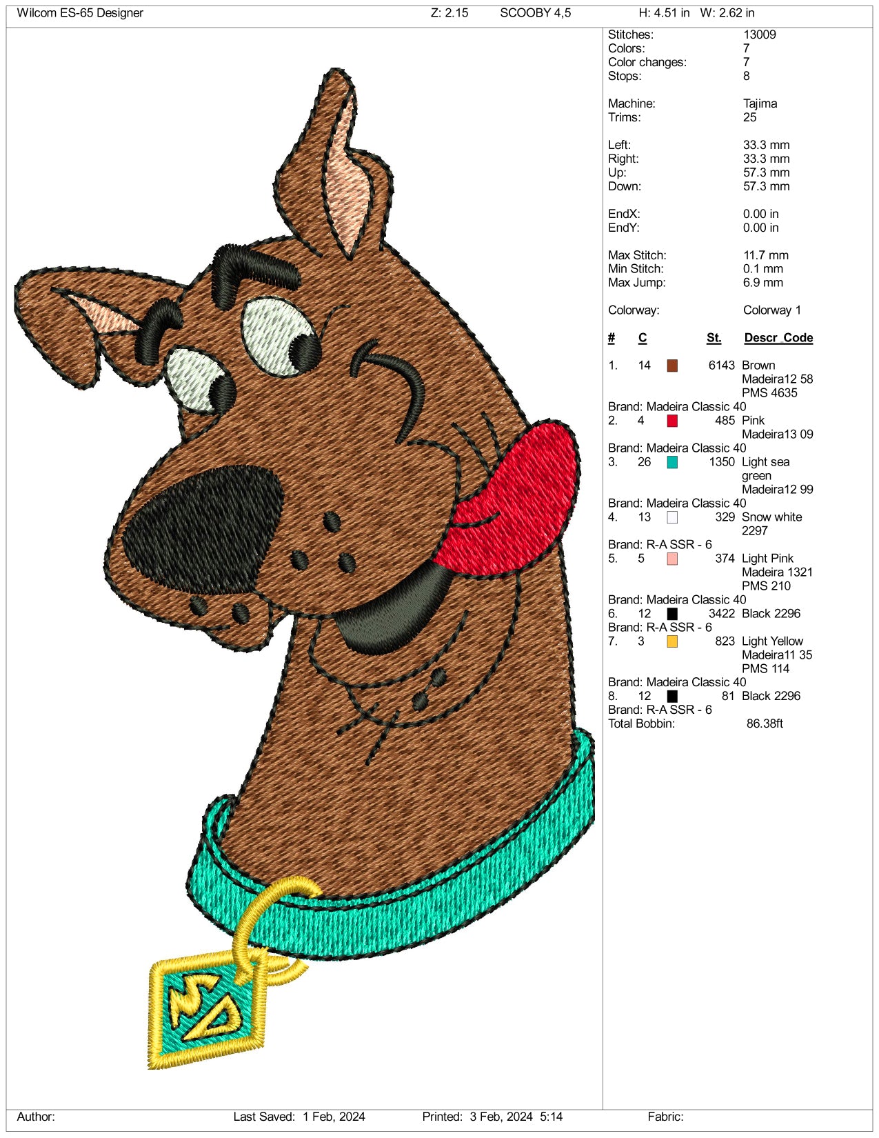 Scooby Doo Embroidery Design Files - 3 Size's