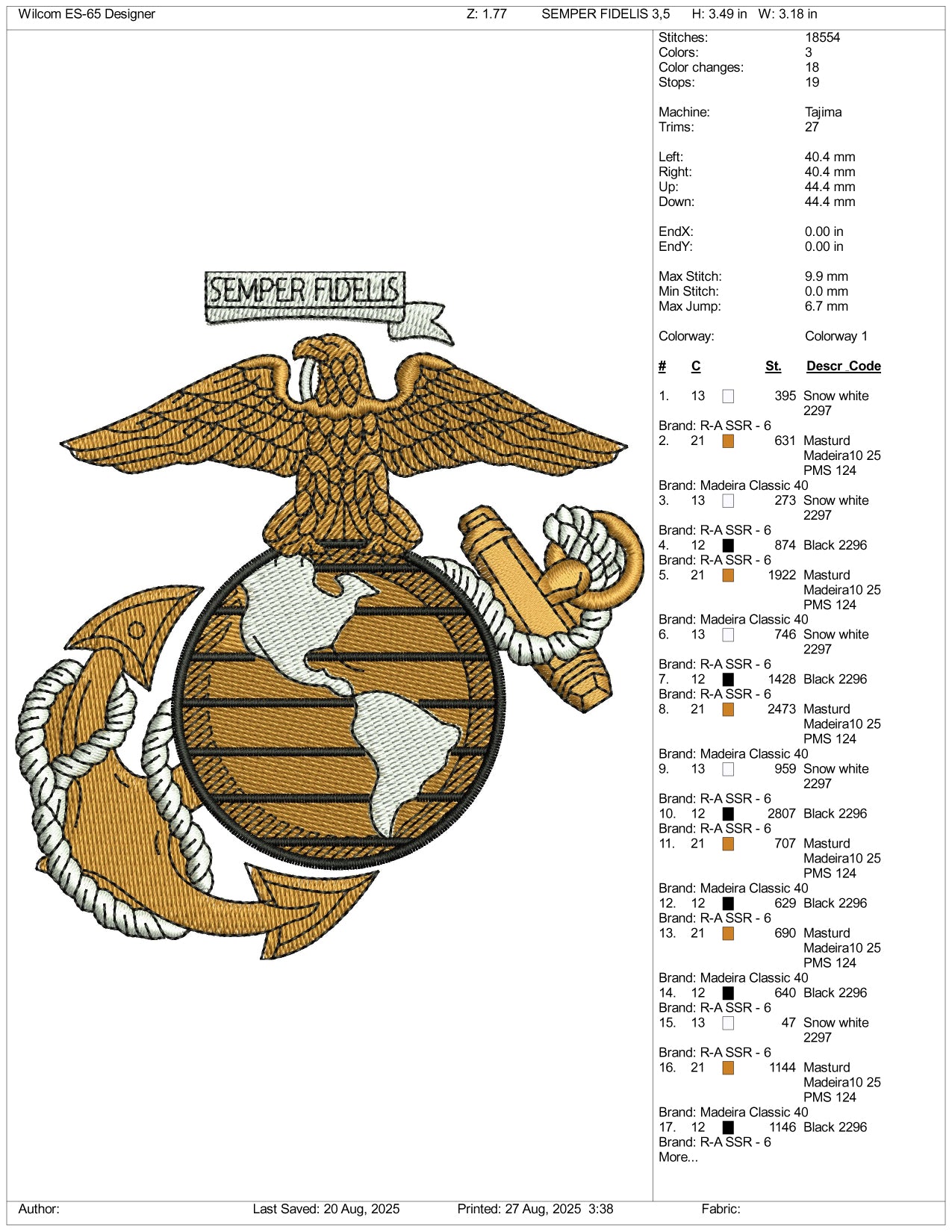 Semper Fidelis Embroidery Design Files - 3 Size's