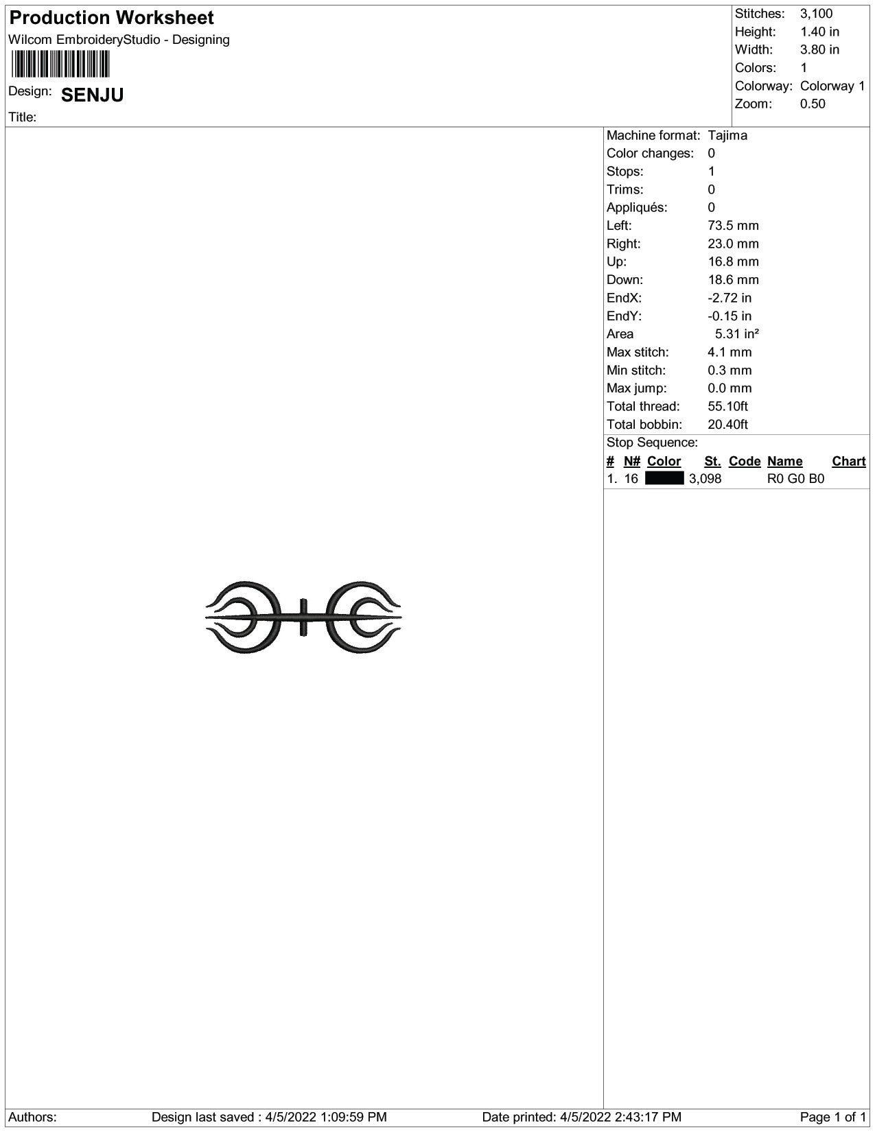 Senju Logo Embroidery Design Files - 1 Size