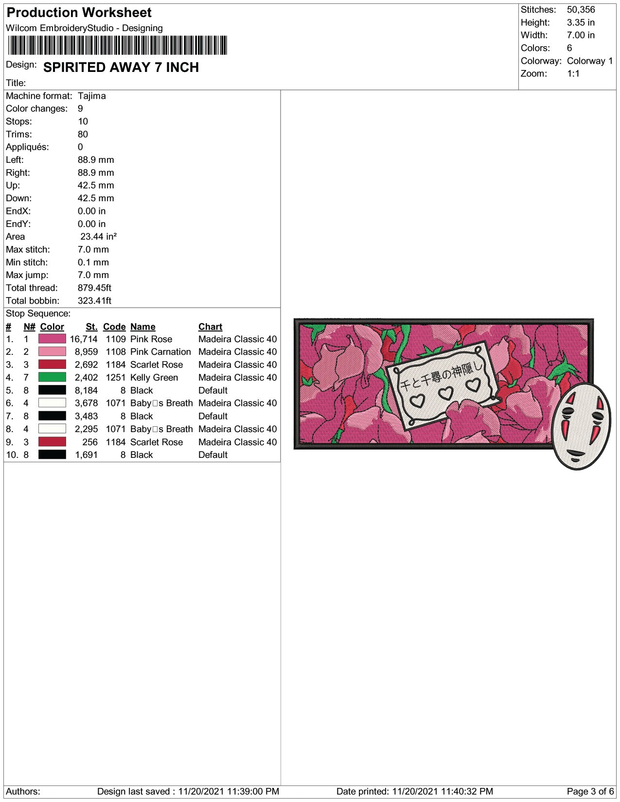 Spirited Away Embroidery Design Files - 4 Size's