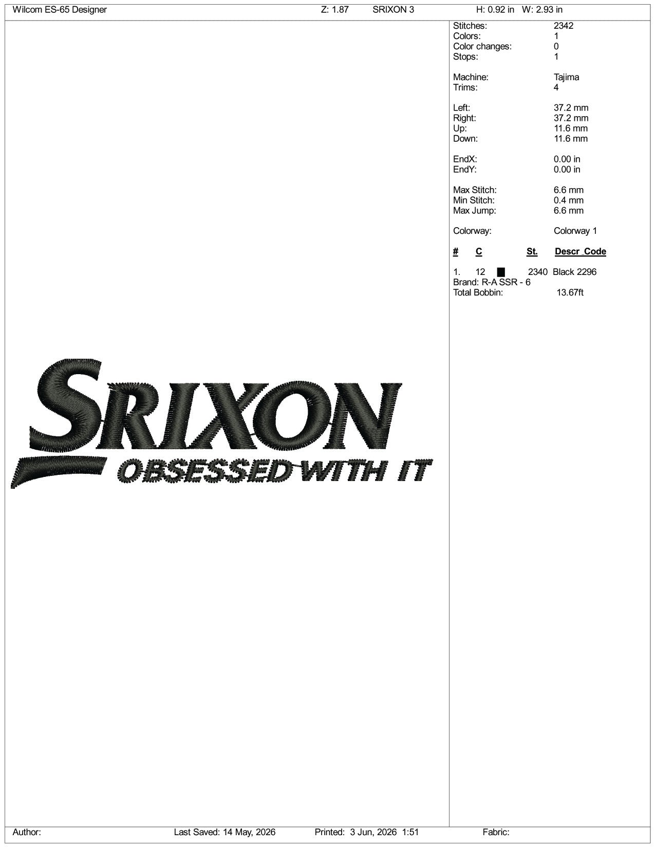Srixon Obsessed with IT Logo Embroidery Design Files - 3 Size's