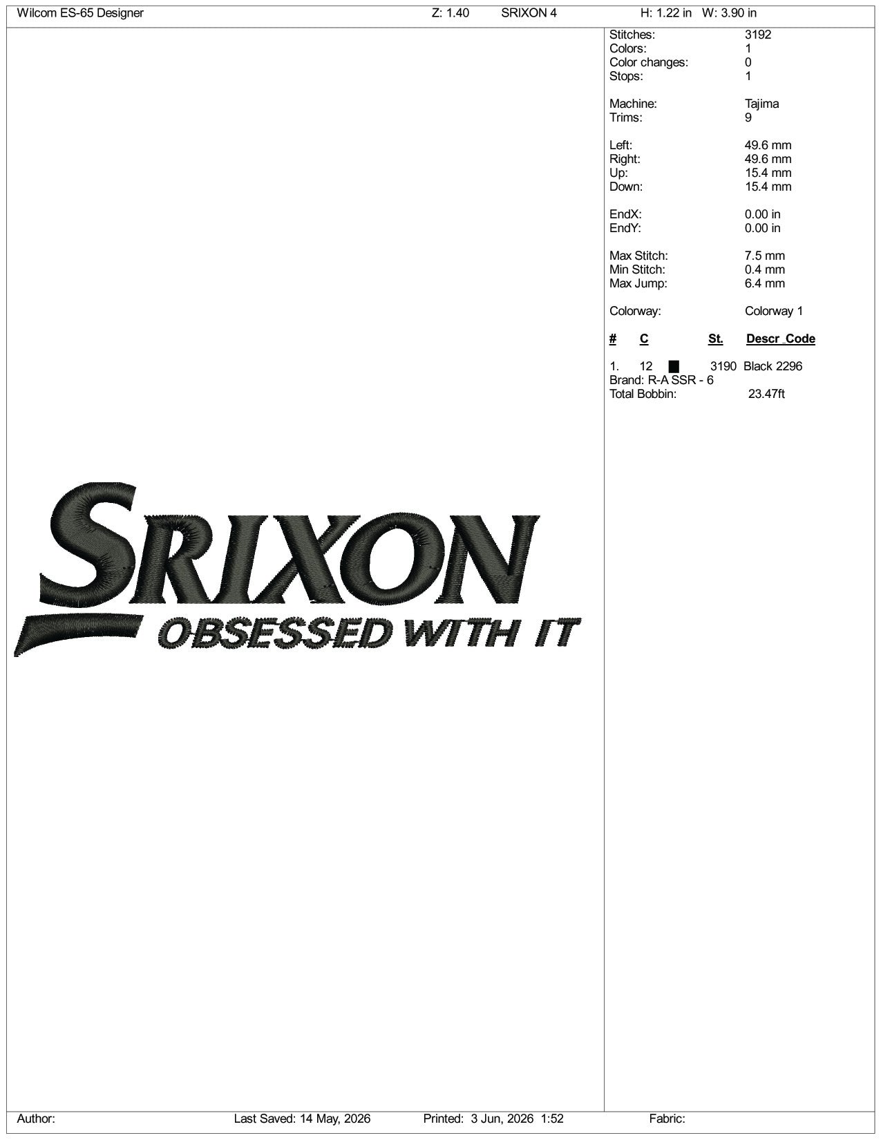 Srixon Obsessed with IT Logo Embroidery Design Files - 3 Size's