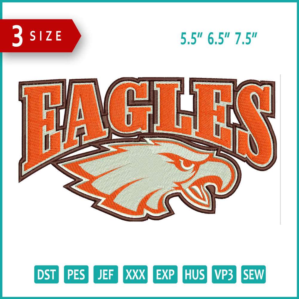 Eagles Embroidery Design Files - 3 Size's