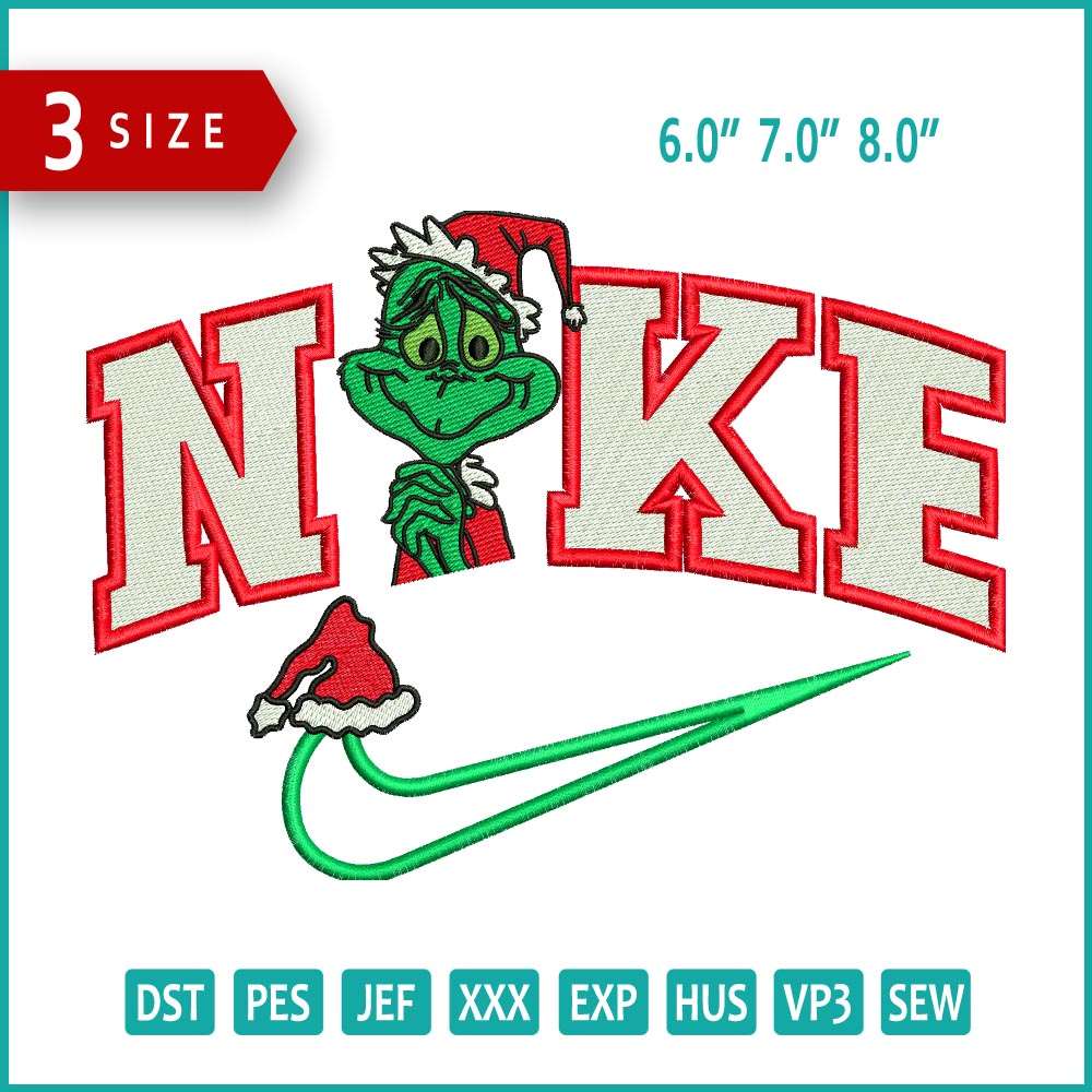 Nike Christmas Grinch Embroidery Design Files - 3 Size's