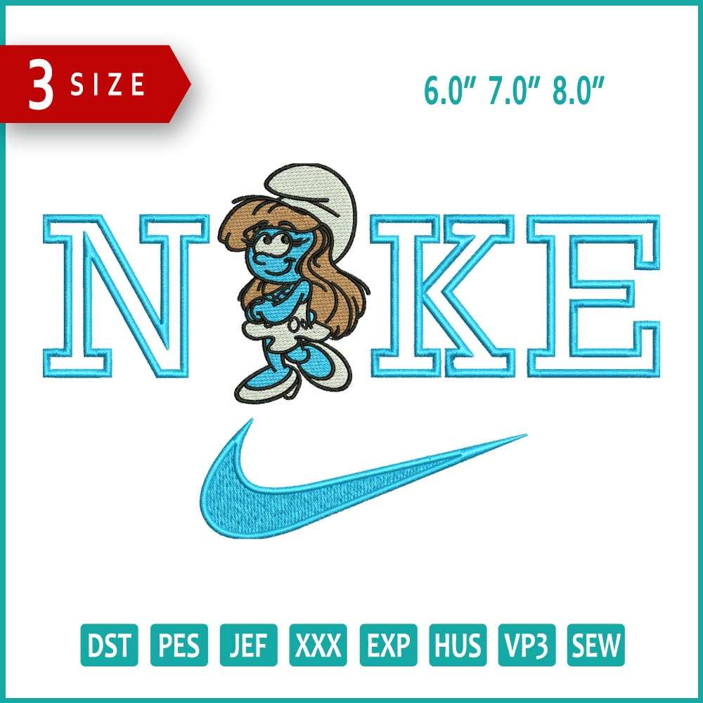 Nike Smurfette Embroidery Design Files - 3 Size's