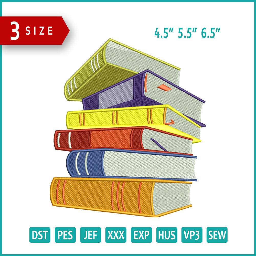 Books Embroidery Design Files - 3 Size's