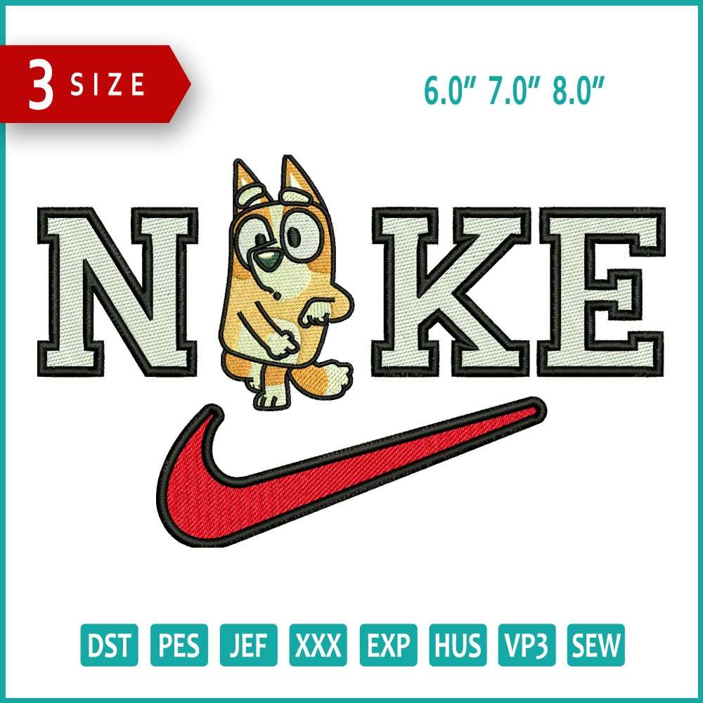 Nike Bluey Embroidery Design Files - 3 Size's