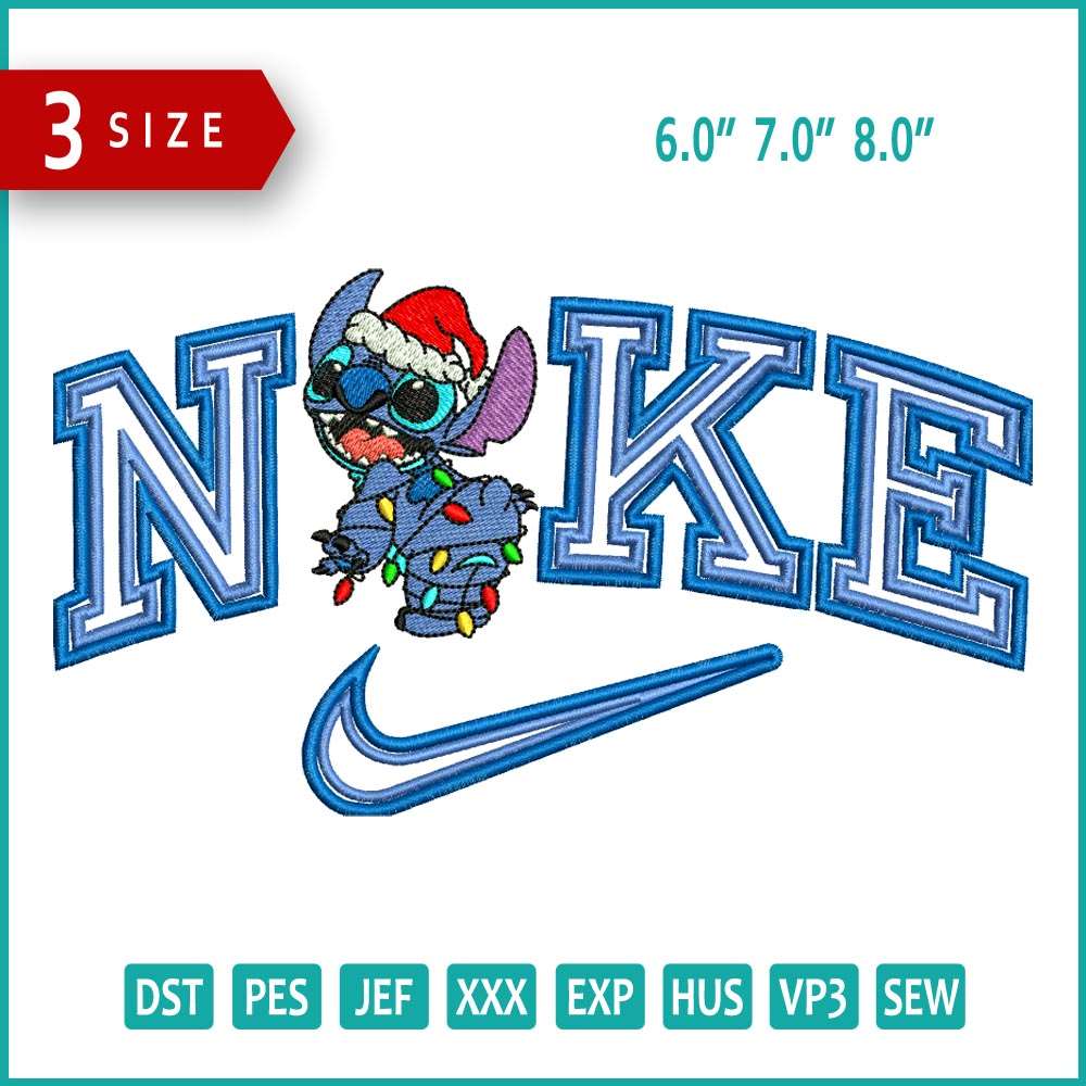 Nike Christmas Stitch Embroidery Design Files - 3 Size's