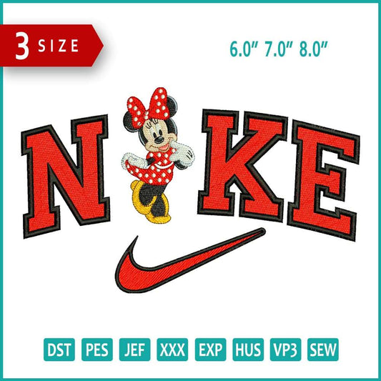 Nike Minnie Mouse Embroidery Design Files - 3 Size's