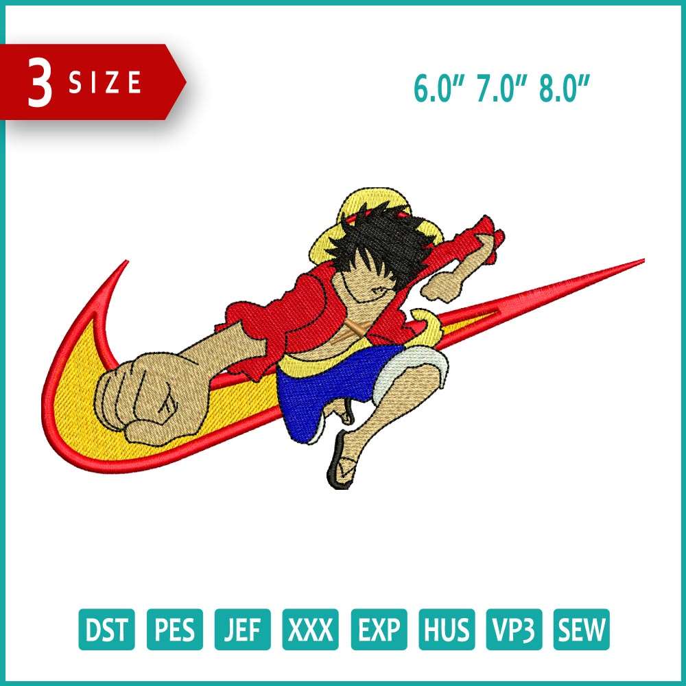 Nike Monkey D. Luffy Embroidery Design Files - 3 Size's