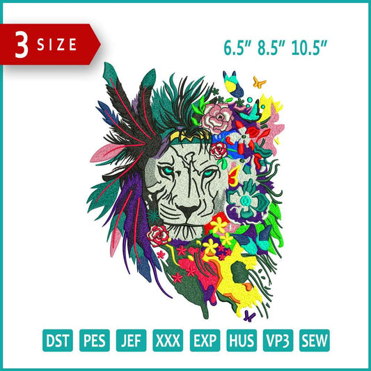 Colorful Lion Embroidery Design Files - 3 Size's