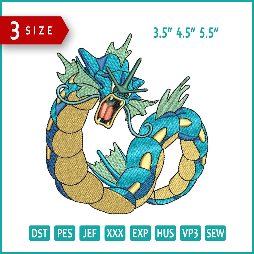 Gyarados Embroidery Design Files - 3 Size's