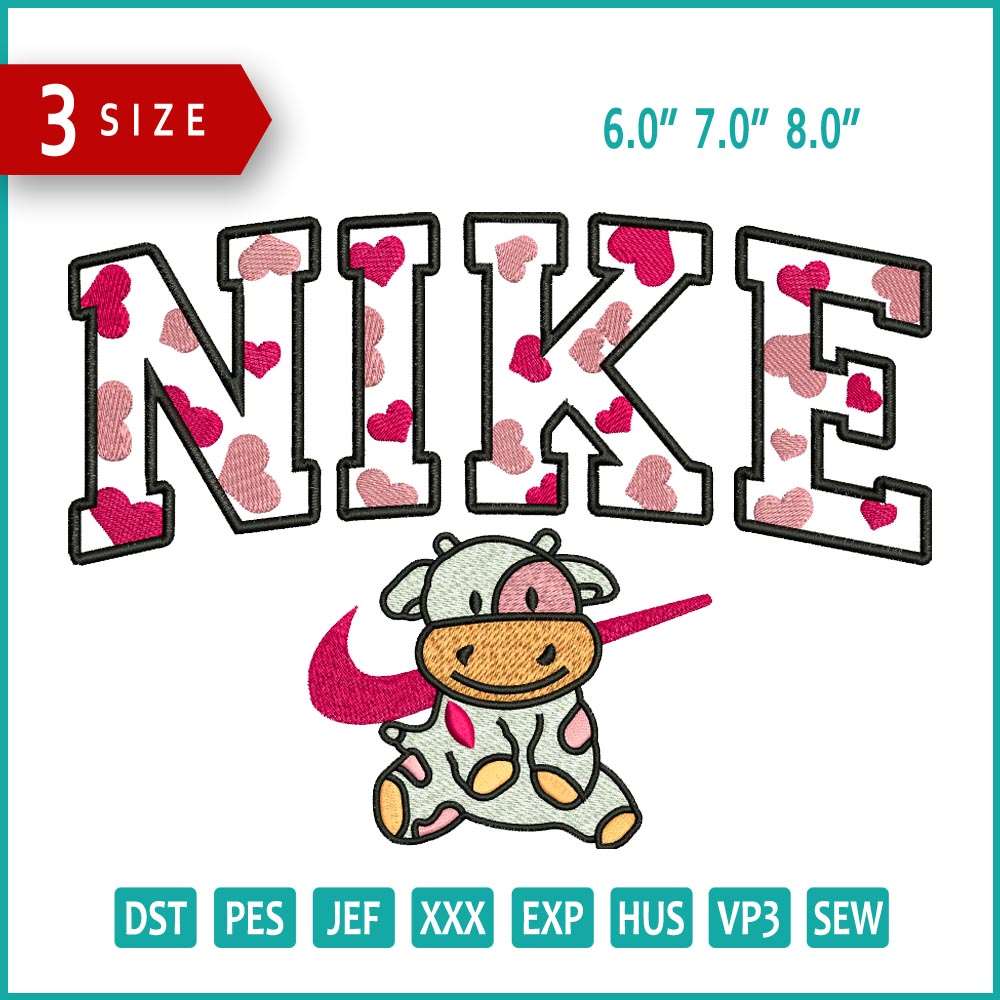 Nike Baby Cow Embroidery Design Files - 3 Size's