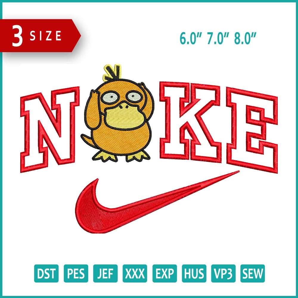 Nike Psyduck Embroidery Design Files - 3 Size's