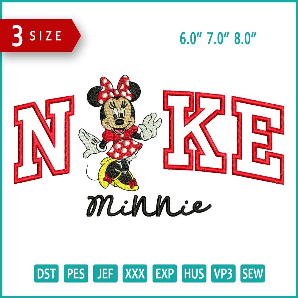 Nike Minnie Mouse v2 Embroidery Design Files - 3 Size's